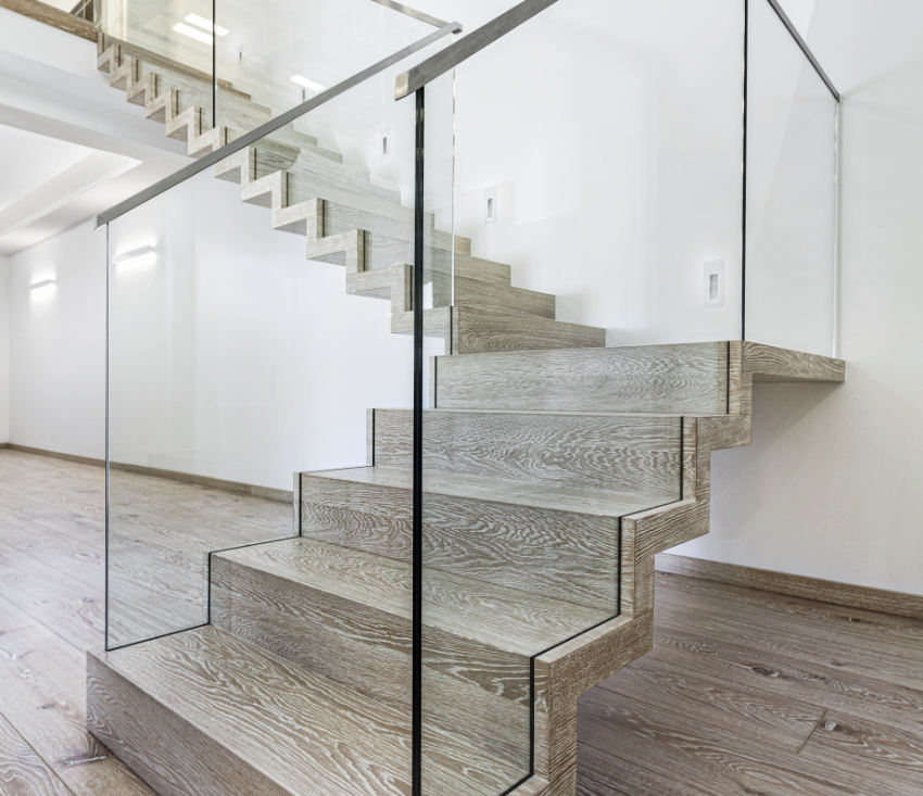 Faltwerktreppe zweiläufig mit Glasgeländer
